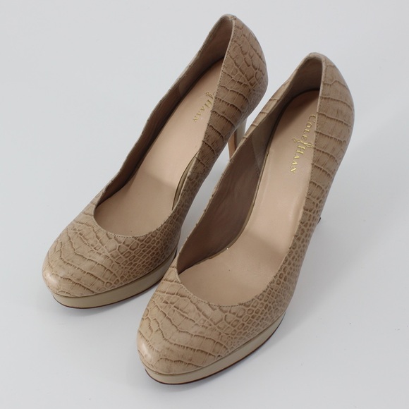 COLE HAAN Leather Platform High Heel Reptile Print Neutral Taupe brown 8.5 - Picture 10 of 10